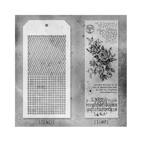 Stamper's Anonymous Tim Holtz Stempel- und Schablonen-Set THMM119 mit Korbgeflecht, Vintage-Design, Rosen Stamper's Anonymous Tim Holtz Stempel- und Schablonen-Set THMM119 mit Korbgeflecht, Vintage-Design, Rosen von Tim Holtz Collection