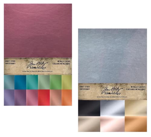 Tim Holtz Idea-Ology Kraft-Stock-Karton, metallische Farben und metallische Klassiker, Set mit 2 Packungen, insgesamt 48 Blatt (TH94227, TH94228) von Tim Holtz