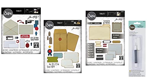 Tim Holtz Sizzix Thinlts, Sammler, Postale, Exemplare, insgesamt 148 Stanzformen (665926, 665927, 665930), Set mit 3 einzigartigen Stanzschablonen Plus 1 Sizzix Stanzschablone (656390) von Tim Holtz