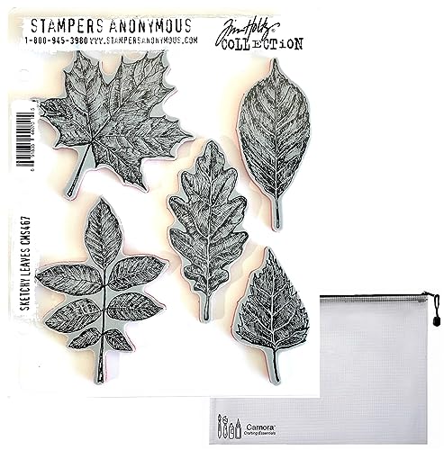 Tim Holtz Sketchy Leaves Haftstempel-Set – Carnora Netz-Aufbewahrungstasche, August 2023 Release (CAR2CMS467) von Tim Holtz