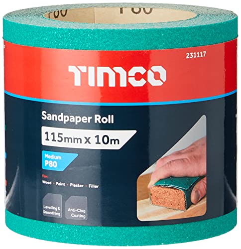 TIMCO Schleifpapier-Rolle, Körnung 80, 115 mm x 10 m, Grün von TimCo