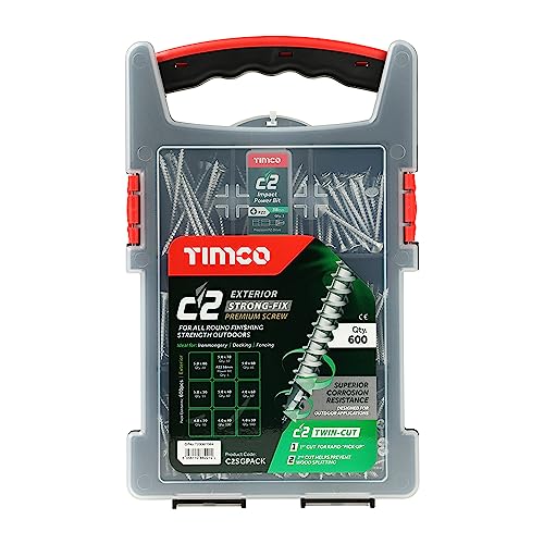TIMCO - C2 Strong-Fix Außen-Mehrzweck-Premium-Schrauben - Gemischte Greiferpackung - PZ - Doppel-Senkkopf - Silber - 600 Stück von TimCo
