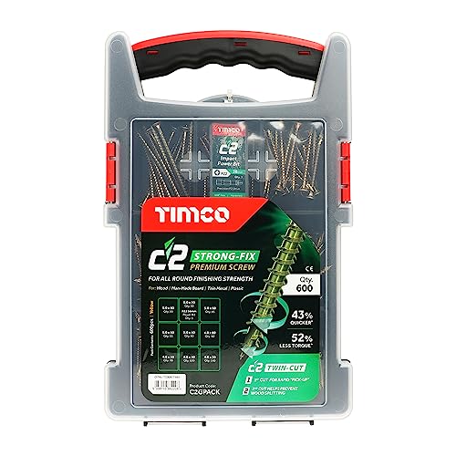 TIMCO - C2 Strong-Fix Mehrzweck-Premium-Schrauben - Gemischte Greiferpackung - PZ - Doppel-Senkkopf - Gelb - 600 Stück von TimCo