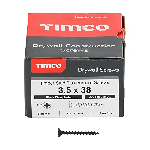 TIMCO Trockenbau Grobgewinde Stiftkopf schwarze Schrauben – 3,5 x 38 von TimCo