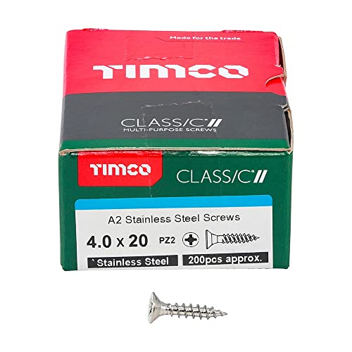 TIMCO 40020CLASS Klassische Schraube PZ2 CSK - A2 S/S, Silber, 4.0 x 20, 200 Stück von TimCo