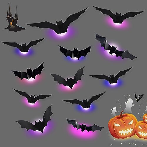 12 Stück Halloween Deko Fledermaus Aufkleber Licht, 3D Led Fledermaus Deko Halloween Led Fleder mäuse Dekoration für Wand Dekor Helloween Party Dekoration Sticker 12 Stück Halloween Deko Fledermaus Aufkleber Licht, 3D Led Fledermaus Deko Halloween Led Fleder mäuse Dekoration für Wand Dekor Helloween Party Dekoration Sticker von Timasser
