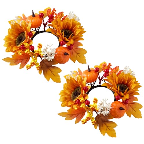 2 Stück Erntedankfest Kerzenringe, 25cm Kerzenringe Für Stabkerzen Mit Herbstkürbisse Und Beeren kerzenkranz Mit Ahornblattkranz In Der Mitte Für Stumpenkerzen (C) von Timasser