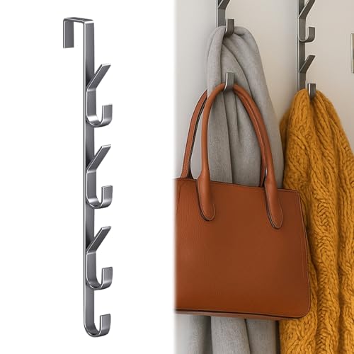 4 Stück x 7 Haken Türhaken Zum Einhängen, Edelstahl Türgarderobe Universell Vertikaler Haken Zum Einhängen Türgarderobe Kleiderhaken Tür türgarderobe zum einhängen Für Kleidung Handtücher (Grau) von Timasser