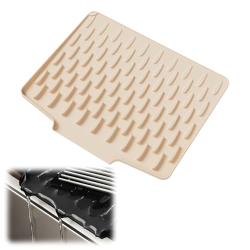 Abtropfmatte Geschirr, 33*40CM Abtropfmatte Spüle Silikon Rutschfestes Matte & Hhitzebeständige Faltbare Abtropfmatte Spülbeckenmatte mit Rillenstruktur für Küchenarbeitsplatten (Beige) von Timasser