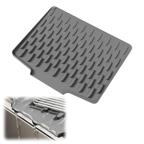Abtropfmatte Geschirr, 33*40CM Abtropfmatte Spüle Silikon Rutschfestes Matte & Hhitzebeständige Faltbare Abtropfmatte Spülbeckenmatte mit Rillenstruktur für Küchenarbeitsplatten (Grau) von Timasser