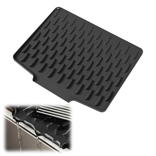 Abtropfmatte Geschirr, 33*40CM Abtropfmatte Spüle Silikon Rutschfestes Matte & Hhitzebeständige Faltbare Abtropfmatte Spülbeckenmatte mit Rillenstruktur für Küchenarbeitsplatten (Schwarz) von Timasser