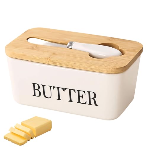 Butterdose Keramik, Butterdose Porzellan Für 250g Butter Mit Messer Double-Layer-Silikon-Dichtung Butterdosen Multifunktional Butterdosen Mit Deckel Butter Dish Keramik Butter Dosen (Weiß Klein) von Timasser