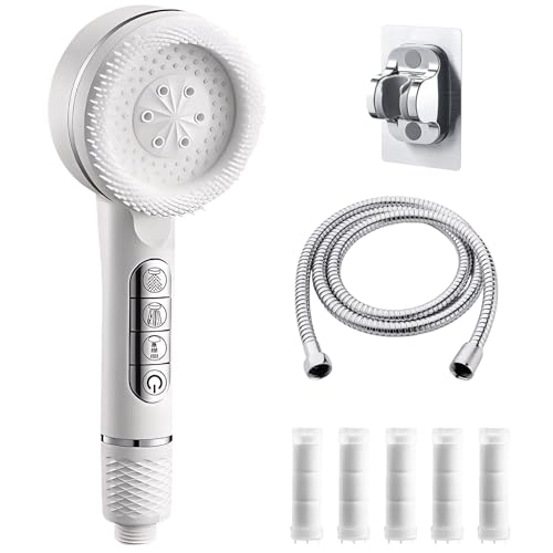 Duschkopf Mit Filter, Duschkopf Mit Schlauch 4 Strahlarten Duschkopf Wassersparend Mit Filtration Duschbrause Mit Stoppfunktion Universal Einstellbarer Brausekopf Dusche Sparduschkopf (Weiß) von Timasser