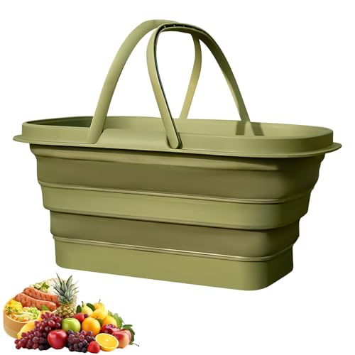 Einkaufskorb Faltbar, Spülschüssel Faltbar Camping Spülschüssel Korb mit Henkel Abwaschschüssel Camping Faltbarer Korb für Von Geschirr Wandern nach Hause Wäschespeicher (Grün) von Timasser