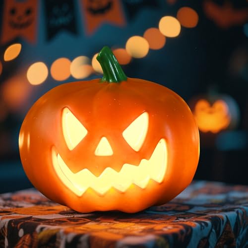 Halloween Deko Kürbis Laterne, 20cm Groß Plastik Kürbis Windlicht LED Pumpkin Halloween Deko Outdoor Pumpkin Windlicht Beleuchtete Kürbislaterne LED Kürbis Deko Outdoor Für Innen Herbstdeko (D) von Timasser