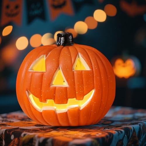 Halloween Deko Kürbis Laterne, 20cm Groß Plastik Kürbis Windlicht LED Pumpkin Halloween Deko Outdoor Pumpkin Windlicht Beleuchtete Kürbislaterne LED Kürbis Deko Outdoor Für Innen Herbstdeko (E) von Timasser