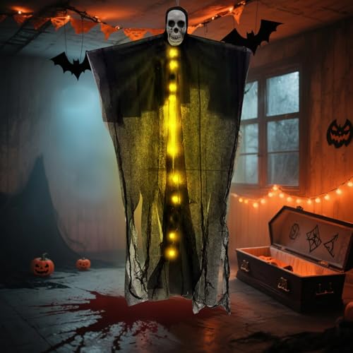 Halloween Hängende Geister Deko, 60 * 90cm Halloween Skelett Deko Leuchtend Schädel Gaze Geister Deko Mit LED-Lichtern Realistic Sensenmann Gruseliger Geisterkopf zum Aufhängen für Hof Terrasse (B) Halloween Hängende Geister Deko, 60 * 90cm Halloween Skelett Deko Leuchtend Schädel Gaze Geister Deko Mit LED-Lichtern Realistic Sensenmann Gruseliger Geisterkopf zum Aufhängen für Hof Terrasse (B) von Timasser