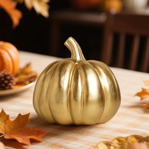 Herbstdeko Kürbis, Halloween Pumpkin Kürbis Deko Kürbis-Ornamente aus Harz Herbstdeko Outdoor und Innen Gold Deko Kürbis Outdoor für Halloween Thanksgiving (A) von Timasser