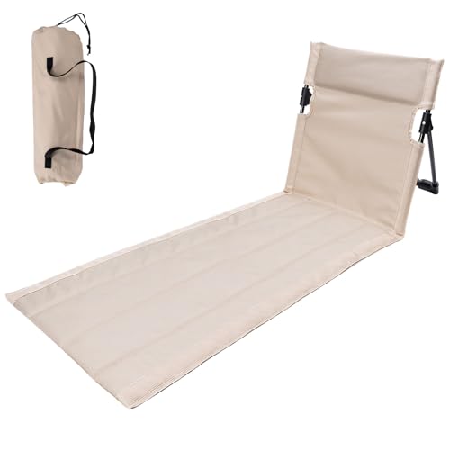 Sonnenliege Klappbar, Strandliege Klappbar Leicht Strandmatte mit Rückenlehne Liegematte mit Rückenlehne für Balkon Terrasse Camping Strand 39 x 37 x 42 cm (Cremeweiße Langversion) von Timasser