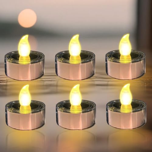 Timasser 6 Stück Solar Teelichter Für Außen, Solarkerzen Außen Wasserdicht Led Teelichter Wiederaufladbar Wiederaufladbare Tee lichter Für Die Dämmerung Außenbeleuchtung Garten Camping (6 Stück) von Timasser