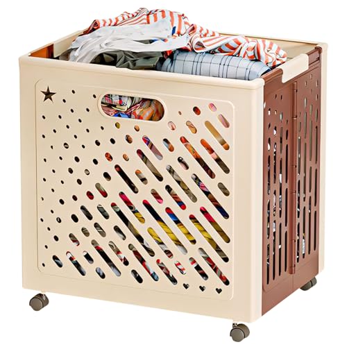 Wäschekorb Faltbar mit Rollen, Faltbarer Wäschekorb Tragbare Waschwanne Faltbarer Eimer Kunststoffwanne Wäschekorb Klappbar Platzsparender Eimer Faltbar Haushaltshelfer (Weiß – Mittelgroß) von Timasser