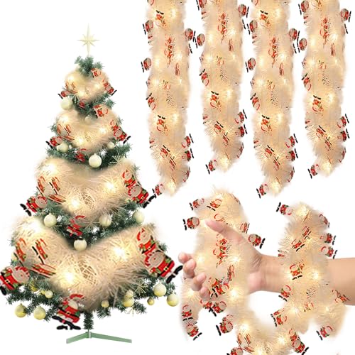 Weihnachtsbaum Lametta Girlande, 5m Girlande Weihnachten mit 50 LED Lichtern Weihnachtsgirlande Christbaumschmuck Metallisch Glänzende Girland Christmas Tinsel Weihnachts Lametta Für Drinnen (C) von Timasser