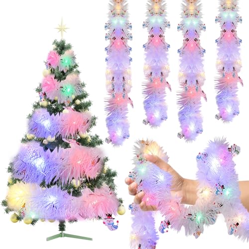 Weihnachtsbaum Lametta Girlande, 5m Girlande Weihnachten mit 50 LED Lichtern Weihnachtsgirlande Christbaumschmuck Metallisch Glänzende Girland Christmas Tinsel Weihnachts Lametta Für Drinnen (D) von Timasser