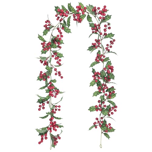 Weihnachtsdeko Künstliche Girlande, 175cm Weihnachtsgirlande Girlande Weihnachten mit Roten Beeren und Grünen Blättern Tannengirlande Künstliche Weihnachtsgirlande Innen Außen für Winter (B) von Timasser
