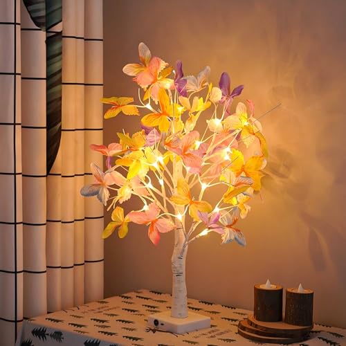 Weihnachtsdeko Lichterbaum Innen, Led Lichterbaum Warmweiß Weihnachtsdeko Baum mit 24 LEDs Led Baum Schmetterling Dekobaum für Schlafzimmer Kamin Tischdekoration (Weiß) von Timasser