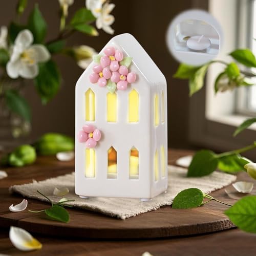 Weihnachtshäuser Keramik, Deko Häuser Weiß mit LED Leuchtmittel Weihnachtsdeko Häuser Lichterhaus Keramik Weihnachts Porzellan Deko Haus für Weihnachtliche Bastelarbeiten und Dekorationen (B) von Timasser