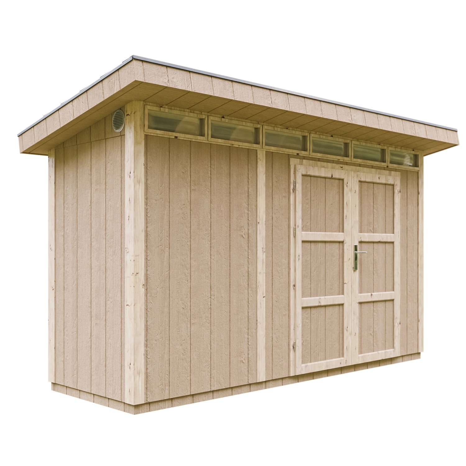 Timbela Holz-Gartenhaus M902A Flachdach Grundiert 161 cm x 412 cm von Timbela