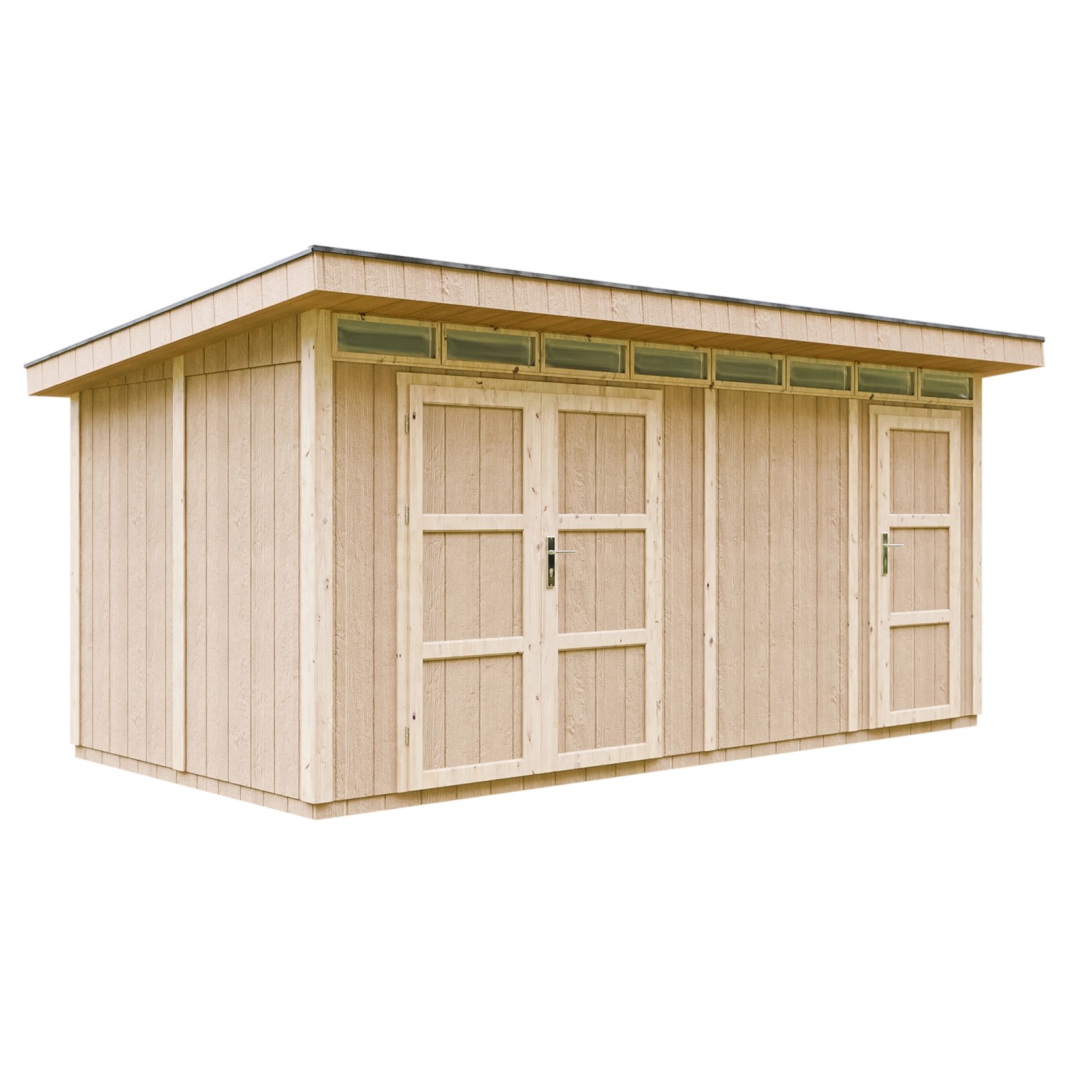 Timbela Holz-Gartenhaus M905C Flachdach Grundiert 530 cm x 279 cm von Timbela