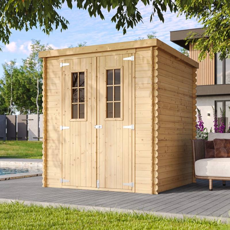 Timbela Holz-Gartenhaus M309C+M309G mit Boden Beige Braun 3,53 m² FSC® von Timbela