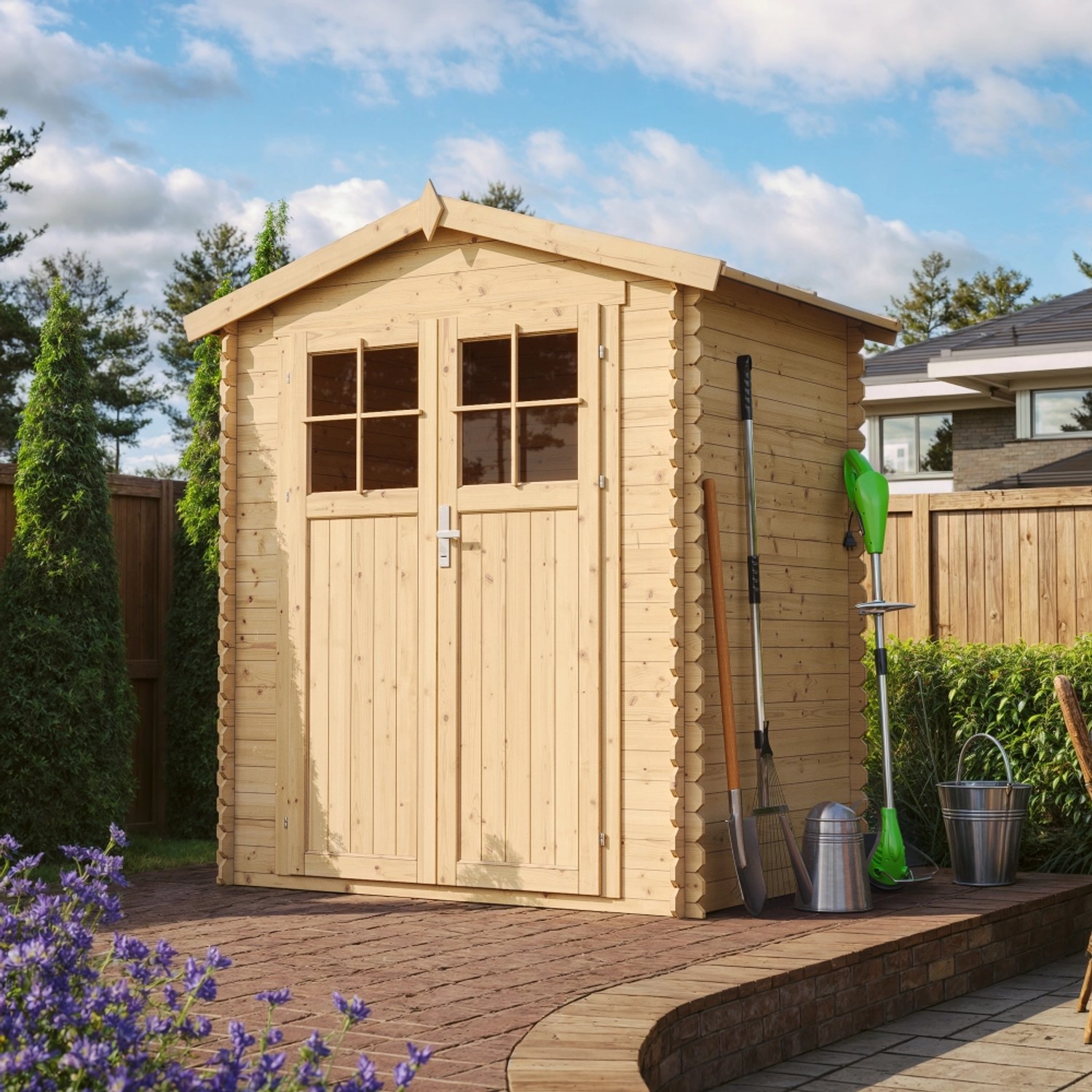 Timbela Holz-Gartenhaus M367F+M367G mit Boden Beige Braun 1,98 m² FSC® von Timbela