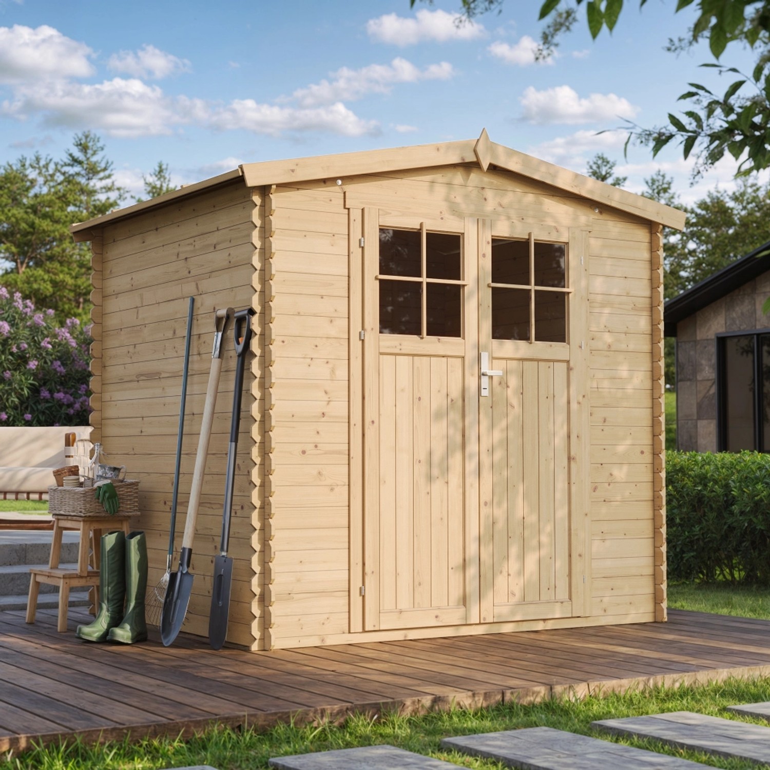 Timbela Holz-Gartenhaus M369F Beige Braun 4,33 m² FSC® von Timbela