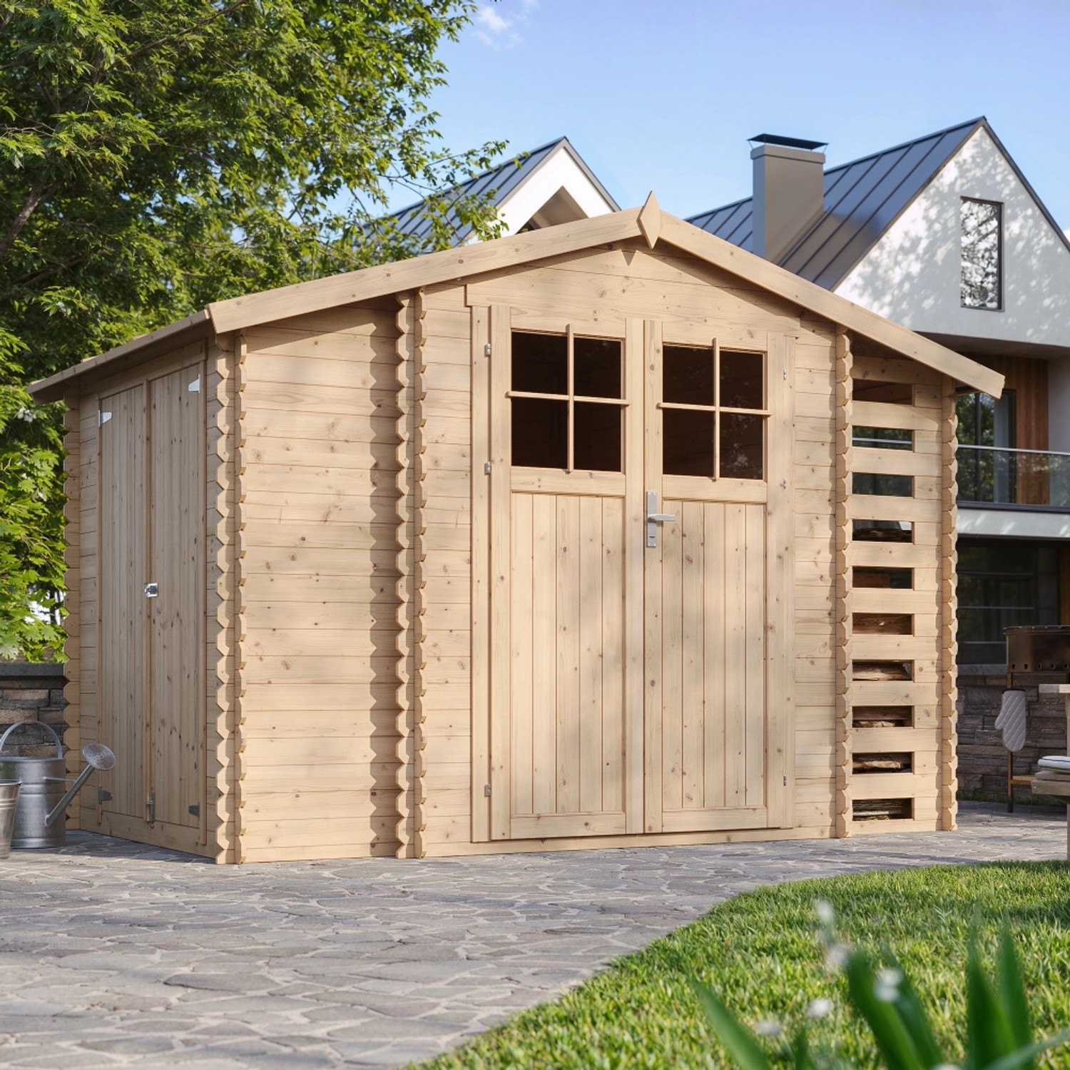 Timbela Holz-Gartenhaus M389F Beige Braun 5,47 m² FSC® von Timbela