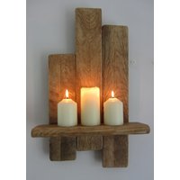 45cm Großes Floating Regal/Wandleuchter Kerzenständer Rustikal Reclaimed Palettenholz & Antik Braunes Bienenwachs von TimberWizards