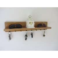 Großer 60cm Gewachst Kiefer 8 Haken Schlüsselhalter Mit Regal, Küchenregal/Eingang Organizer von TimberWizards