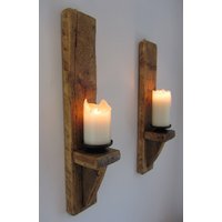 Paar Große 60 cm Alte Zurückgeforderte Plankenholz Wandleuchter Kerzenhalter von TimberWizards