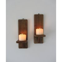 Paar Rustikale Holz Wandleuchten Led Kerzenhalter 7 Farboptionen von TimberWizards