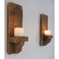Paar Rustikale Wiederverwertete Plankenholz Klobige Wandleuchte Led Kerzenhalter Verschiedene Größen von TimberWizards