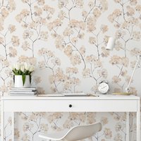 Pastell Und Creme Blumentapete. Peel + Stick Traditionelle Optionen. Akzent-Wand-Inspiration von TimberleaMinimal