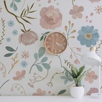 Pastellfarbener Paradiesgarten Wallpaper. Abnehmbares Peel + Stick Und Traditionelle Wallpaper-Optionen. 75 cm von TimberleaMinimal