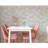 Wallpaper Von Weißer Magnolie. Blau. Peel & Stick Und Traditionelle Wallpaper-Optionen. Abnehmbar. Akzentwand. Kinderzimmer Tapete von TimberleaMinimal