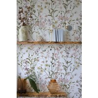 Wildblumen Tapete. Weißer Hintergrund Wallpaper. Tapete Abziehen Und Aufkleben. Abnehmbar. in Verschiedenen Farben Erhältlich. 50 Zoll von TimberleaMinimal