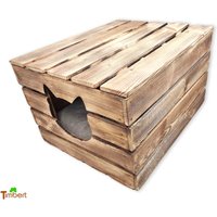Rustikale Katzenhöhle Vintage Truhe Aus Holz Obstkiste Boho Katzenkorb Mit Deckel Gemütliche Katzenkiste Tierbett Liegekissen Geschenk Katze von TimbertWoodDesign