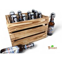 Vintage Bierkiste "Golding F" Holzkiste Für Craft Beer Getränkekiste Bier Box Bierkasten Massiv Holz Geflammt Handmade 12 Flaschen von TimbertWoodDesign