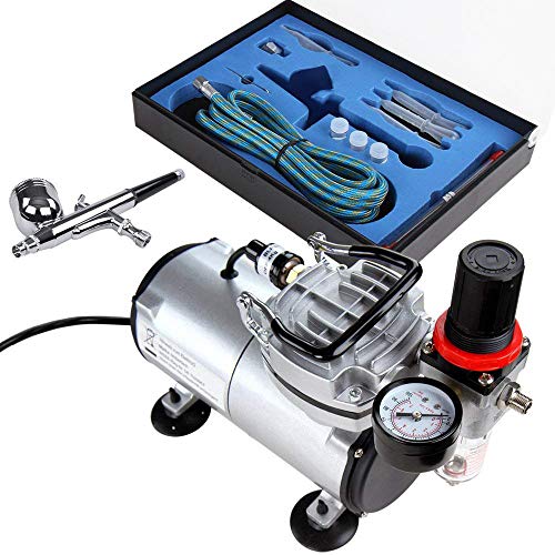 Timbertech Airbrush-Set mit Kompressor mit Mächtig Luftstrom und Luftdruck, Grundlegender Airbrush-Kompressor Double Action Airbrush Pistole und Zubehör (Düsen, Schlauch etc..) von TIMBERTECH