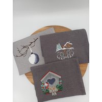 Küchenhandtuch Geschirrtuch Weihnachten Kugel, Rotkehlchen, Vogelhaus von TimbimHandarbeit