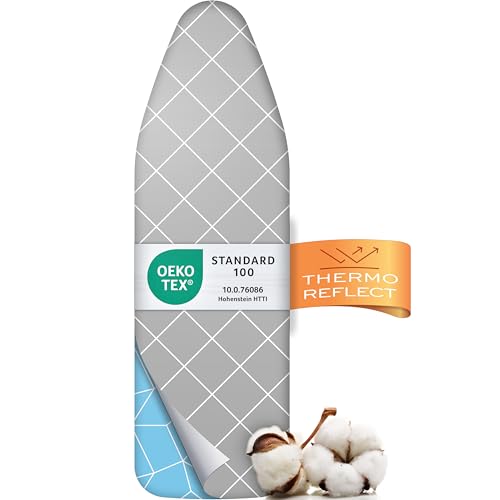 Timbley Turbo Bügelbrettbezug 140x40 – Hitzereflektierend für schnelleres Bügeln – einfache Montage mit Gummizug – 2X Komfortpolsterung & OEKOTEX100 | Made in Europe | Größe XL von Timbley